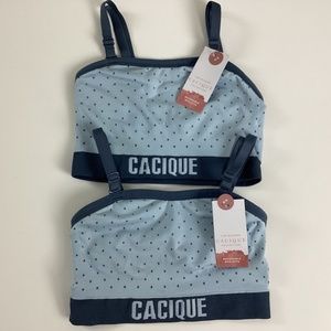 Cacique Reversible Bralette Size 4/6 Blue Polka Dot Logo Nylon NWT New